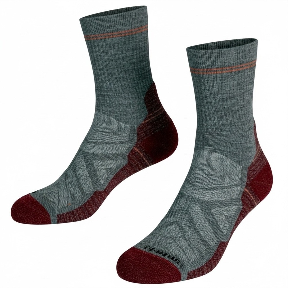 Smartwool‎ PhD Outdoor Light Crew Hiking Socks Gray Burgundy Women XL 2303